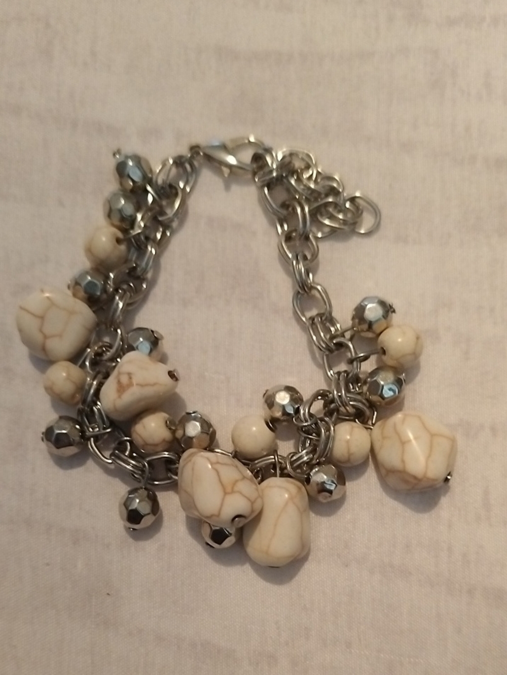 Ivory Stone and Silver Charm Bracelet - Women Jewelry